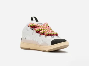 Lanvin Curb Leather and Glitter Sneakers White Reps