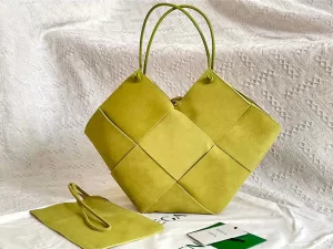 Maxi Intrecciato Suede Tote Bag Yellow Color